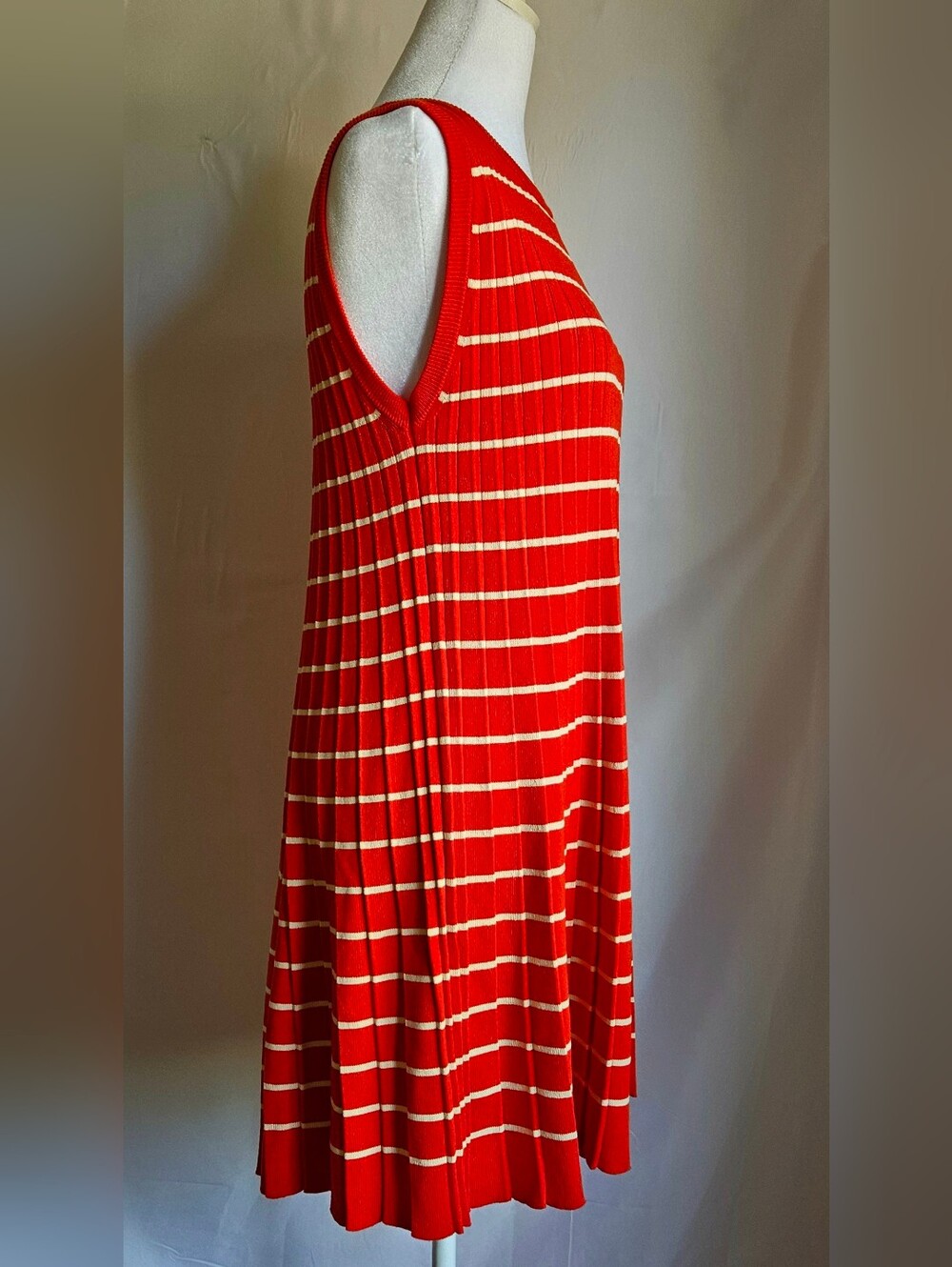 ​Wishlist Red White Striped Ribbed Knit Sleeveless Midi Dress A-Line Size L - Picture 3 of 9